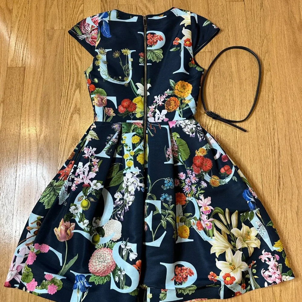 Ted Baker London Alphabet Ditsy Skater Dress Size 0/XS Floral Fit & Flare Navy - Picture 9 of 17